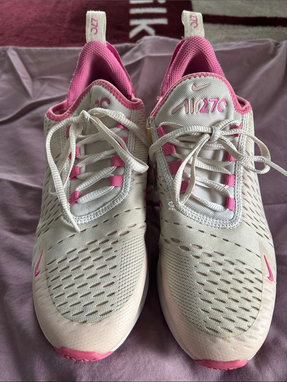 Nike Women's Sneakers in Cream and Pink - Air270 Style Size 6 Y